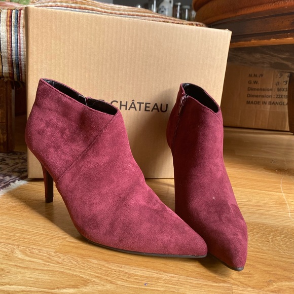 Le Chateau Burgundy High Heeled Ankle Boots - Picture 1 of 10